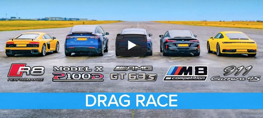 WIDEO: Drag Race w wykonaniu BMW M8 vs R8, AMG GT 63 S, Model X oraz 911